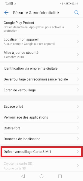 Changer le code PIN sur le Huawei Y6 2018